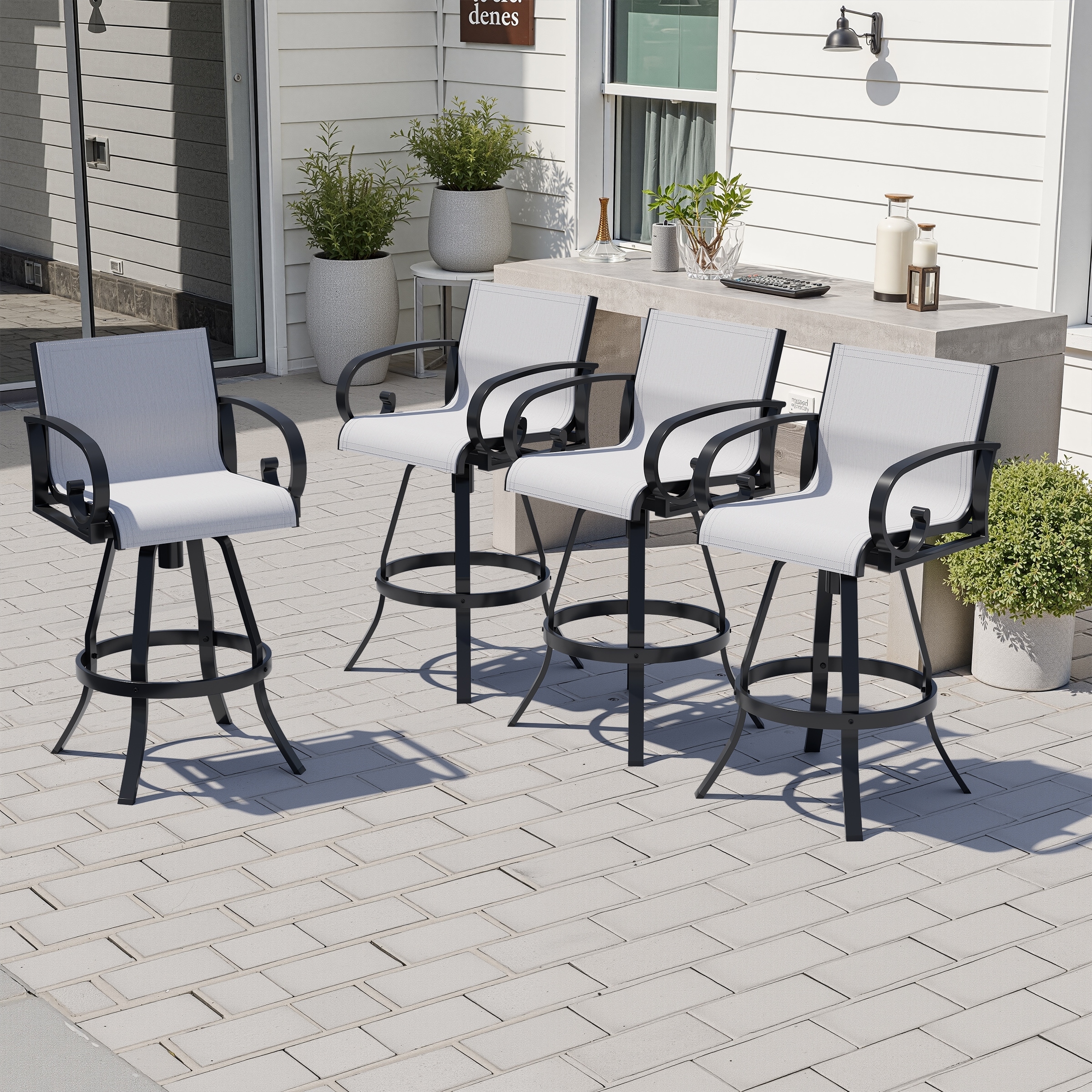 2/4 PCS Outdoor Swivel Bar Stools Aluminum Sunbrella Textilene Sling Patio Barstools