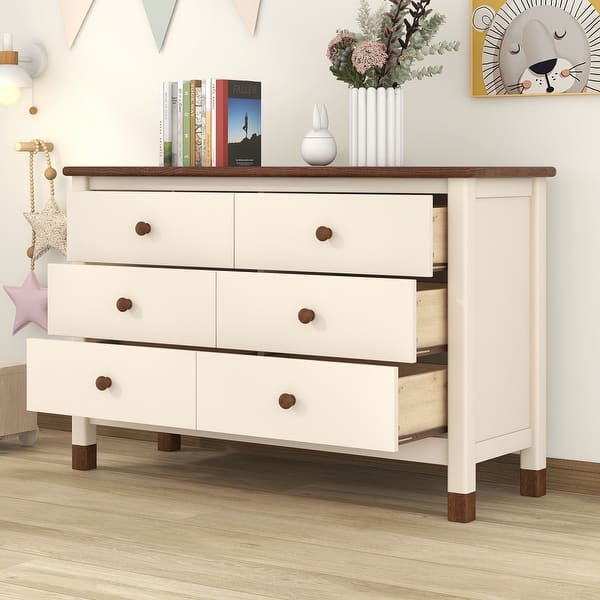 Cream & Walnut 6-Drawer Dresser - Bed Bath & Beyond - 42030698