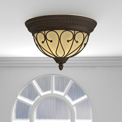 2 Light Flush Mount Oil-Rubbed Bronze Light - 15.29" x 9.33"