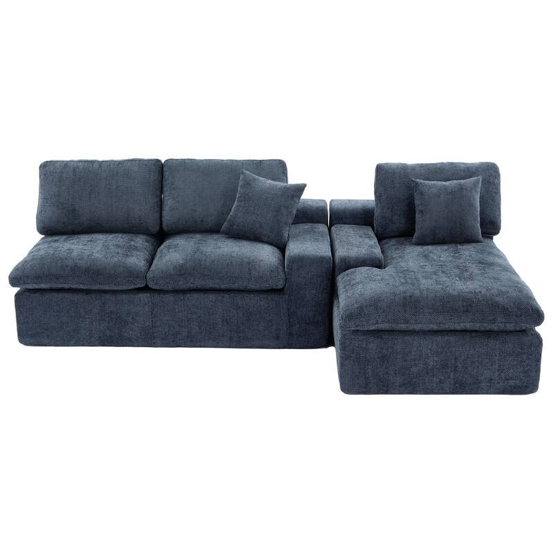 L-Shape Cloud Sectional Sofa with Chaise, Chenille Modular Boneless Upholstered Couche, Full-Compressed Sofa with Side Pockets
