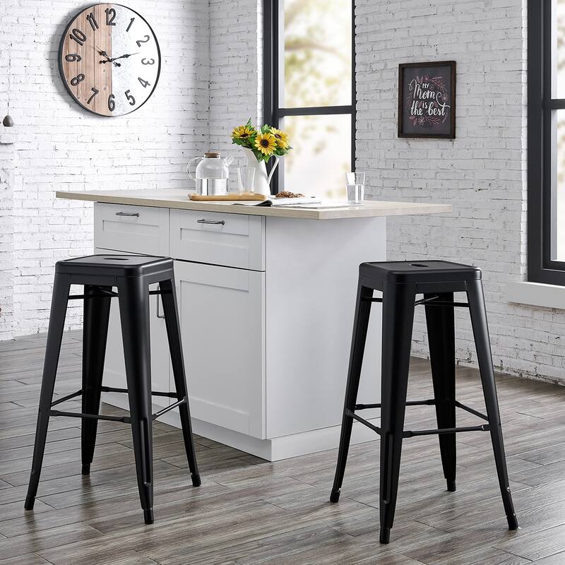 AC Pacific 30 In Metal Backless Barstool Set of 2 - Matte Black