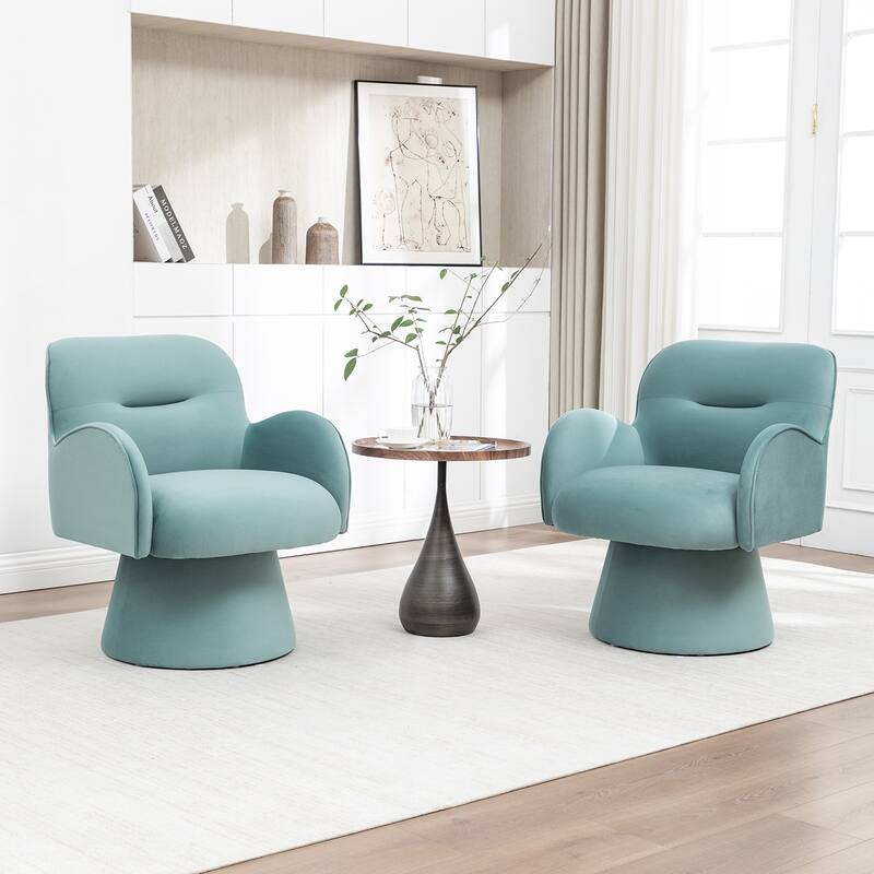 SEYNAR Modern Glam Velvet 360 Degree Swivel Armchair Set of 2 - Blue