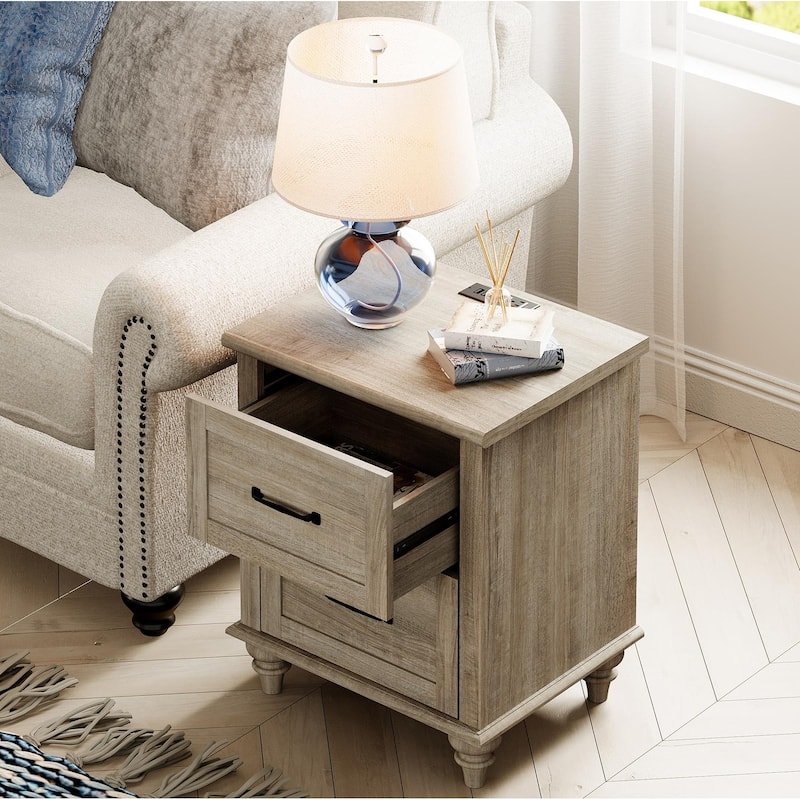 Mid Century End Table Nightstands with Charging Station & Drawer