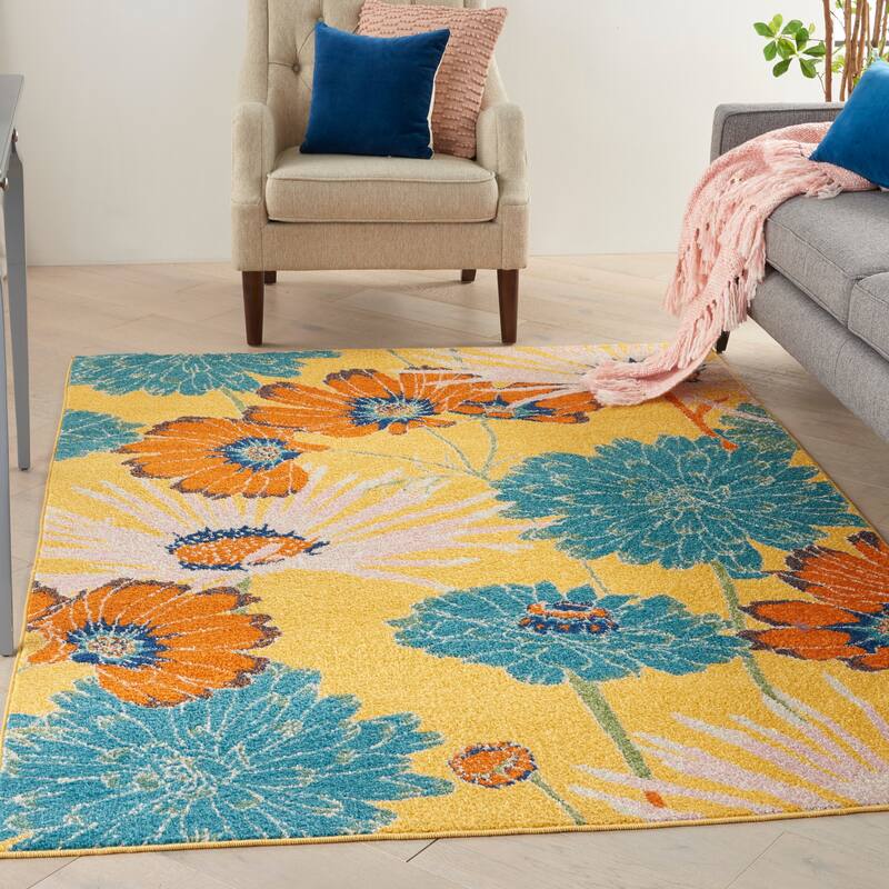 Nourison Allur Botanical Floral Area Rug - 4' x 6' - Yellow Multicolor - Rectangle