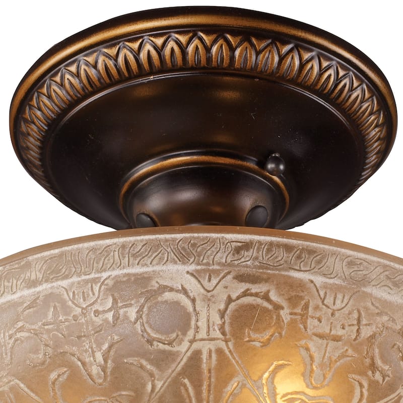 Elk Home Restoration Golden Bronze With Amber Glass 3 Light Semi Flush - 12 in. Wide