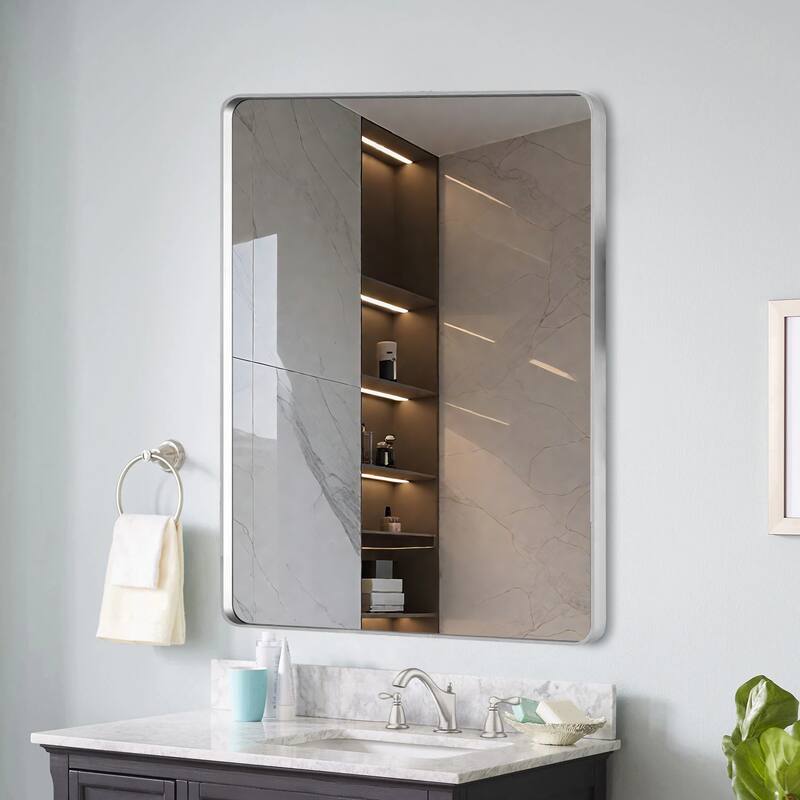 20x30 Inch Brushed Nickel Aluminium Frame Bathroom Mirror - Brushed Nickel
