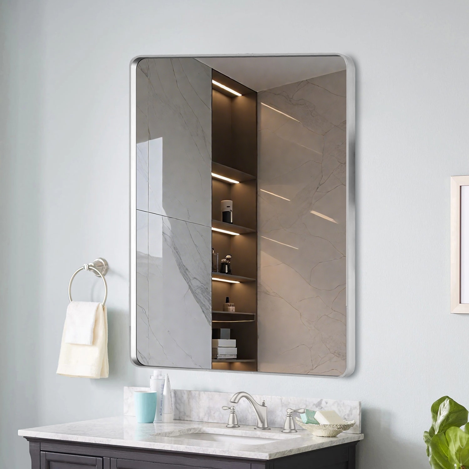 36x30 Inch Brushed Nickel Aluminium Frame Bathroom Mirror