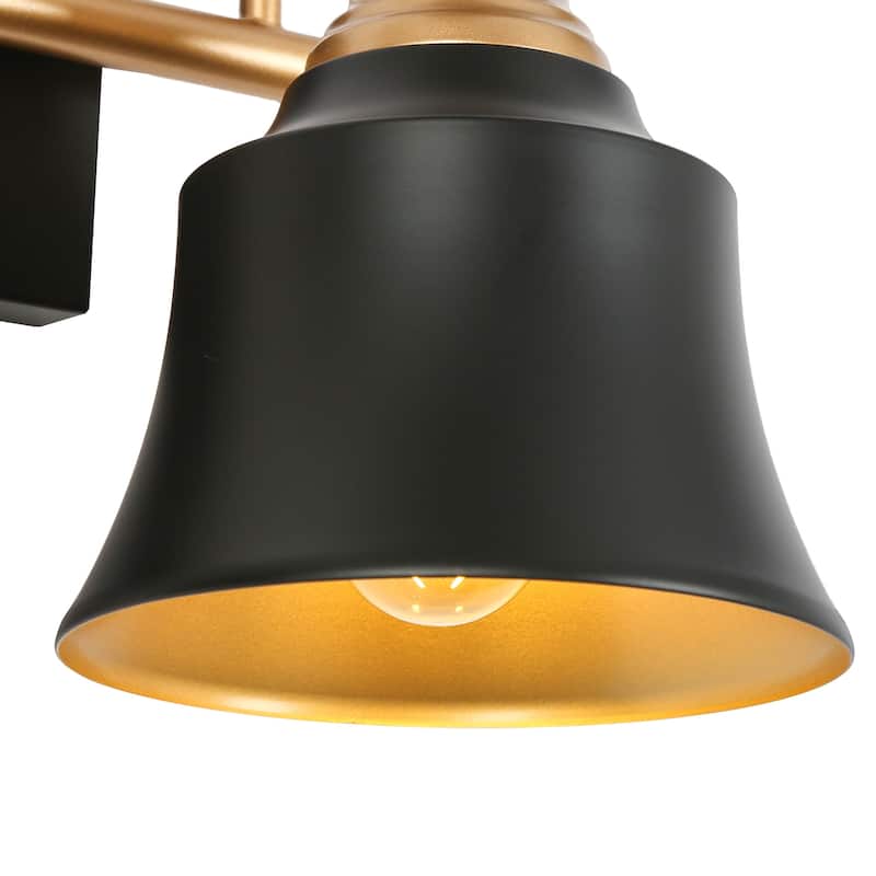 Farmhouse Rustic Black Metal 4-light Bathroom Vanity Light with Bell Metal Shade - L 31" x W 7.5" x H 9"