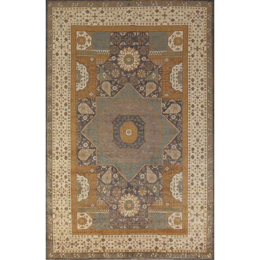Hand Knotted Oriental 100% Wool Carpet Traditional Medallion Greys & Charcoal Kazak Area Rug - 9' 8'' X 6' 8''
