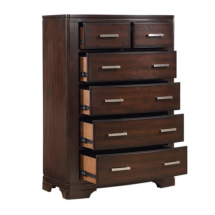 Hudy Tall Dresser Chest with 6 Drawers, Cherry Brown Birch Veneer