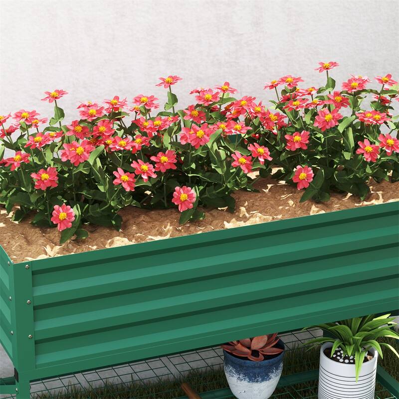 Galvanized Steel Elevated Raised Garden Planter with Storage Shelf - 41.75" L x 21.25" W x 30" H