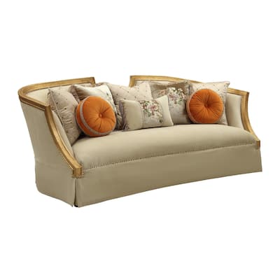 Nusha Tan and Antique Gold Sofa with Nailhead Trim