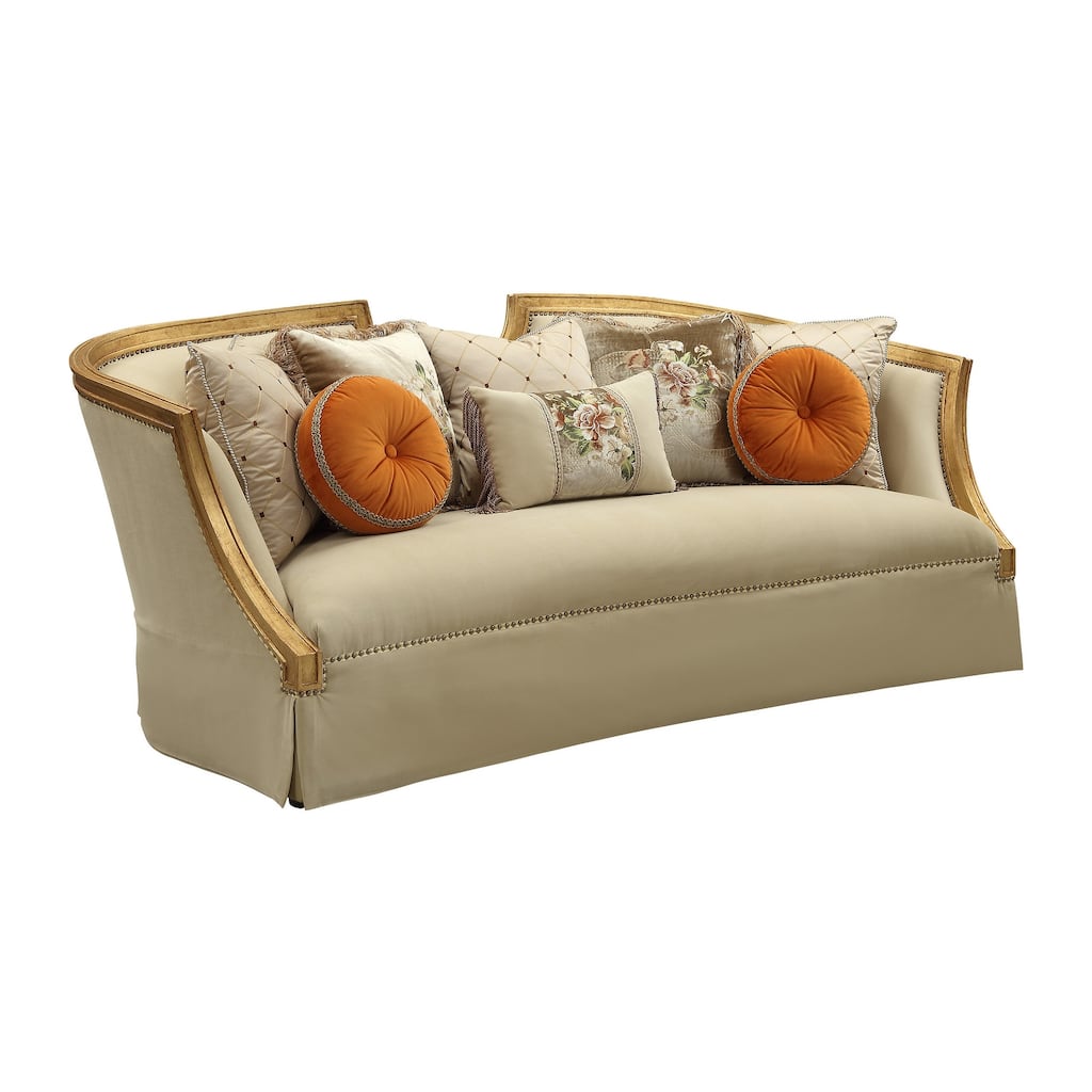 Nusha Tan and Antique Gold Sofa with Nailhead Trim