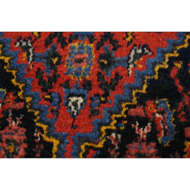 Hand Knotted Oriental 100% Wool Carpet Traditional Geometric Navy Blue & Blues Bibikabad Runner Rug - 18' 10'' X 3' 9''