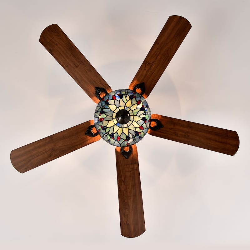 Barkol 5-Blade Lighted Ceiling Fan 2-Tier Tiffany Style Glass