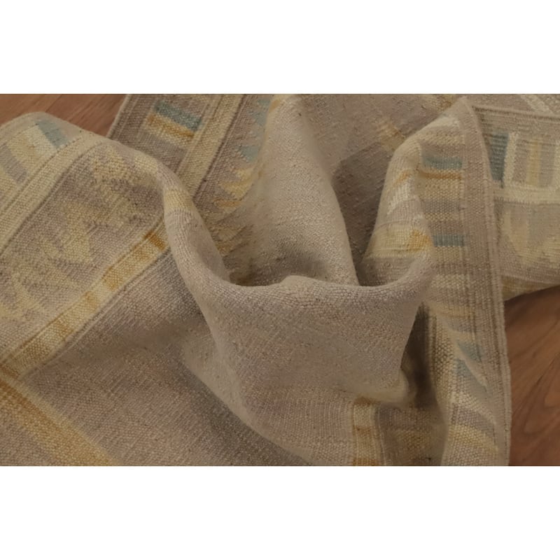Hand Woven Oriental 100% Wool Carpet Southwestern Tribal Yellow & Gold Kilim Runner Rug - 7' 9'' X 2' 2''