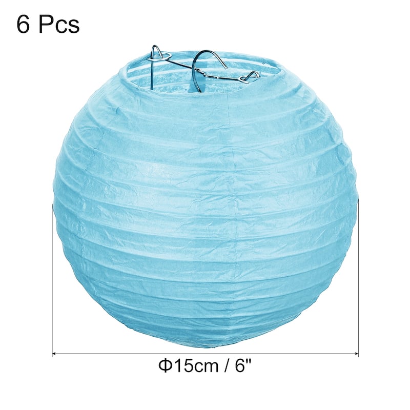 6pcs 6 Inch Folding Hanging Paper Lanterns for Wedding Home Party - Light Blue