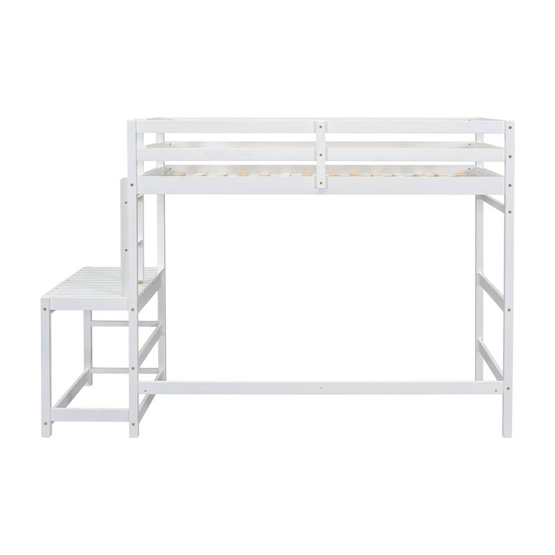 Twin Size Pine Wood High Loft Bed with Ladder and Guardrails