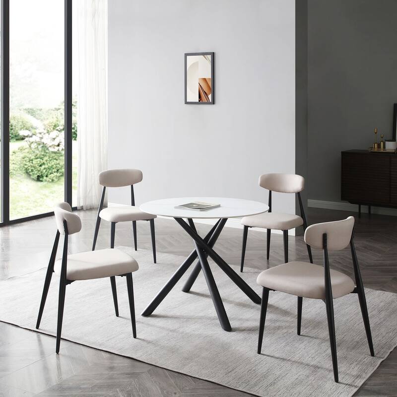 Modern Curved 4 Piece Kitchen Dining Chair Set with Metal Legs, Thick Cushions, Backrest for Dining Room Kitchen Living Room
