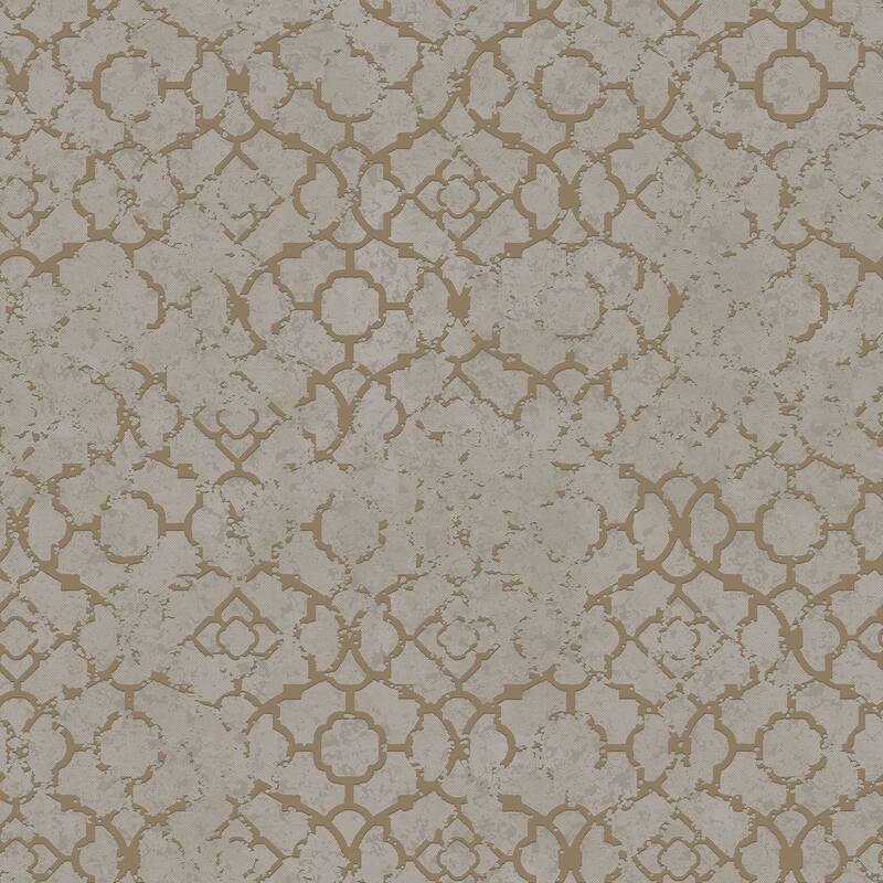 Galerie Wallcoverings Emporium 3D Embossed Aged Quatrefoil Non-woven Metallic Wallpaper Roll - 33 feet x 21 inches - Gold