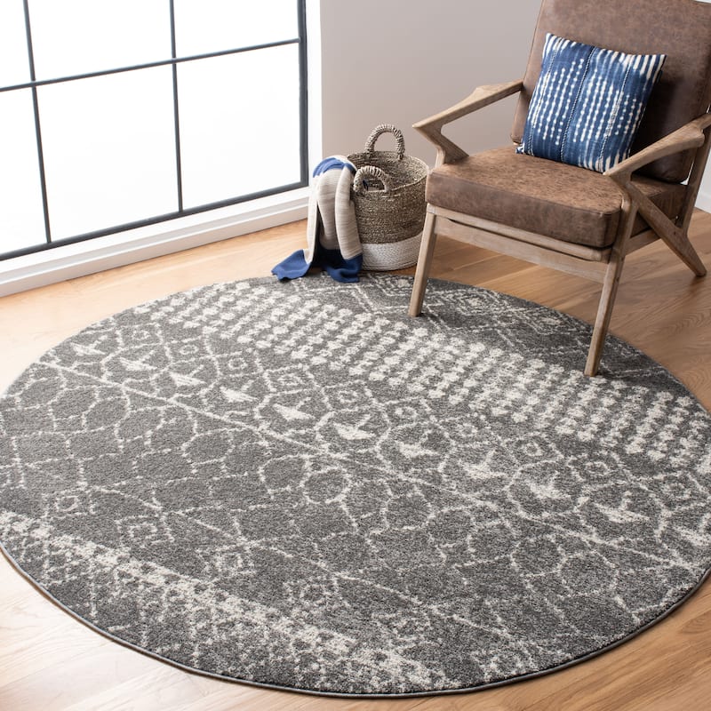 SAFAVIEH Tulum Ethelyn Rustic Moroccan Boho Tribal Rug - 6'7" Round - Grey/Ivory - Runner/Round