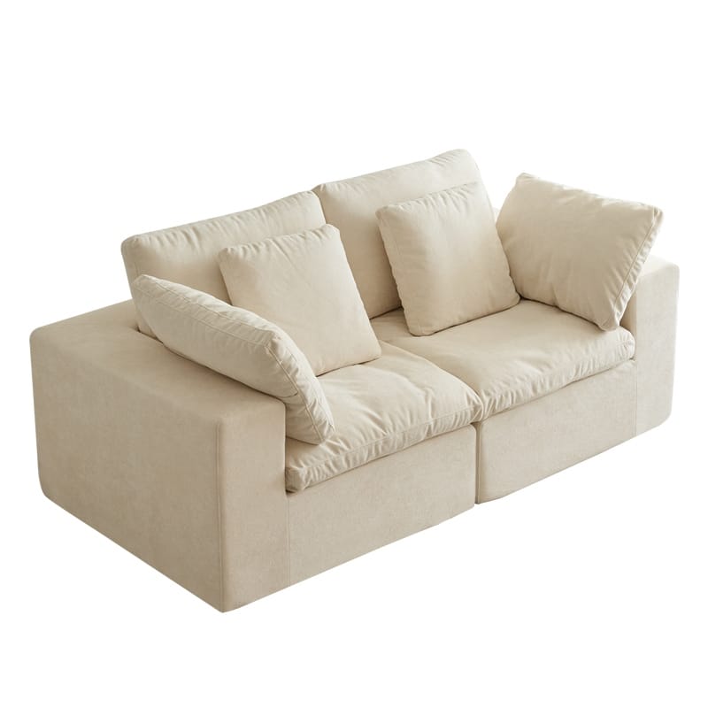 Flannel Modular Sectional Loveseat Sofa with Square Arms and Pillows