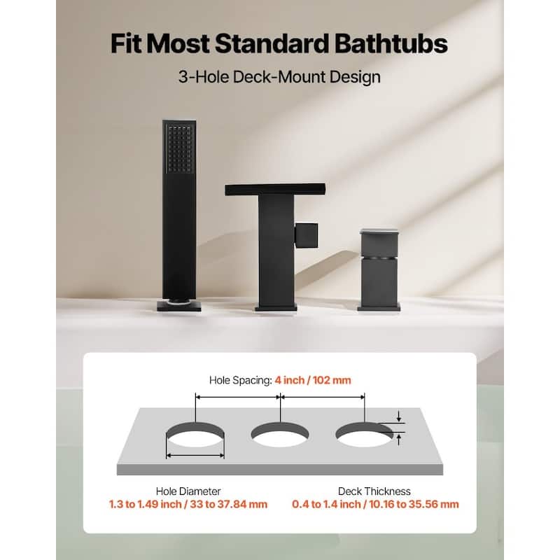 Roman Tub Faucet 3 Hole Waterfall Bathtub Faucet with Shower Head 1 Handle - 8.66” x 7.48” x 3.86”