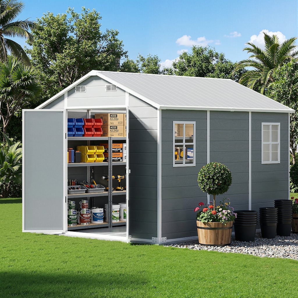 Pocassy 8' x 10'/8' x 6' Outdoor Storage Shed with Lockable Door with Floor for