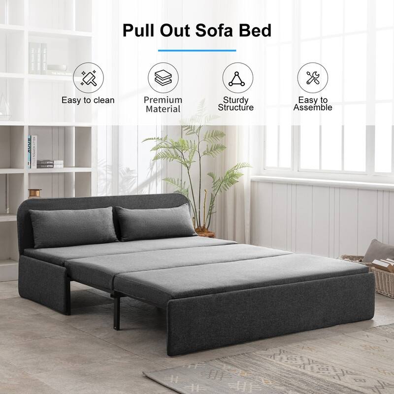 Mixoy Linen 2-in-1 Convertible Sofa Bed,Twin/Queen Pull Out Sleeper Sofa with Mattress,Cushions