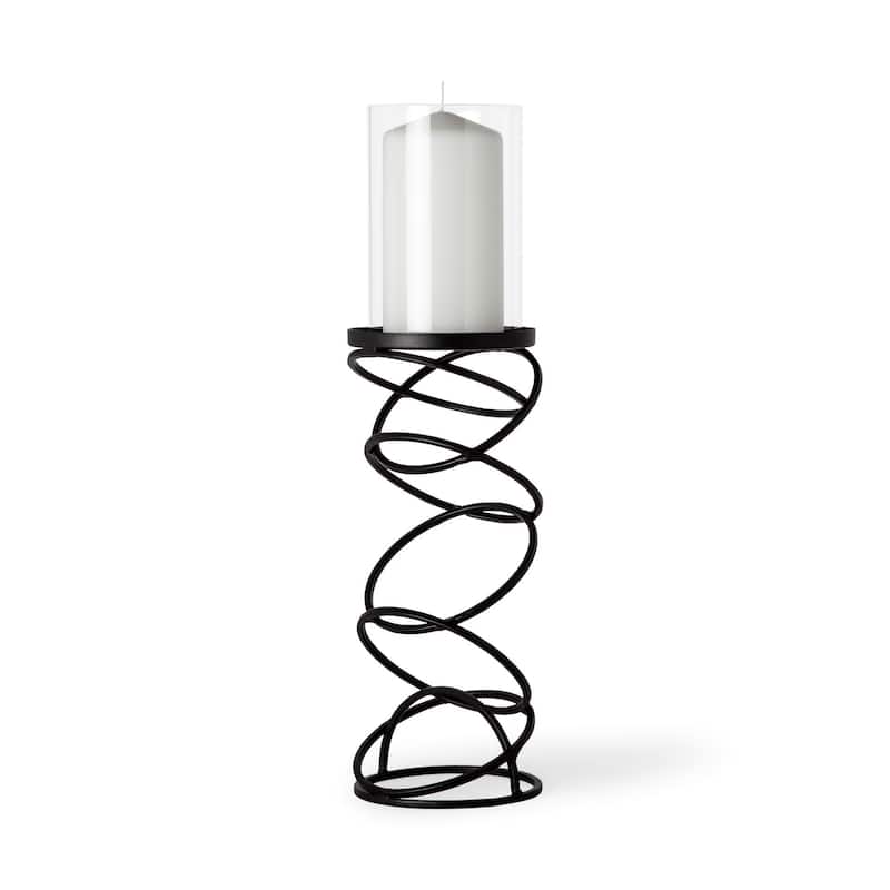17" Black Geometric Glass And Metal Tabletop Pillar Candle Holder