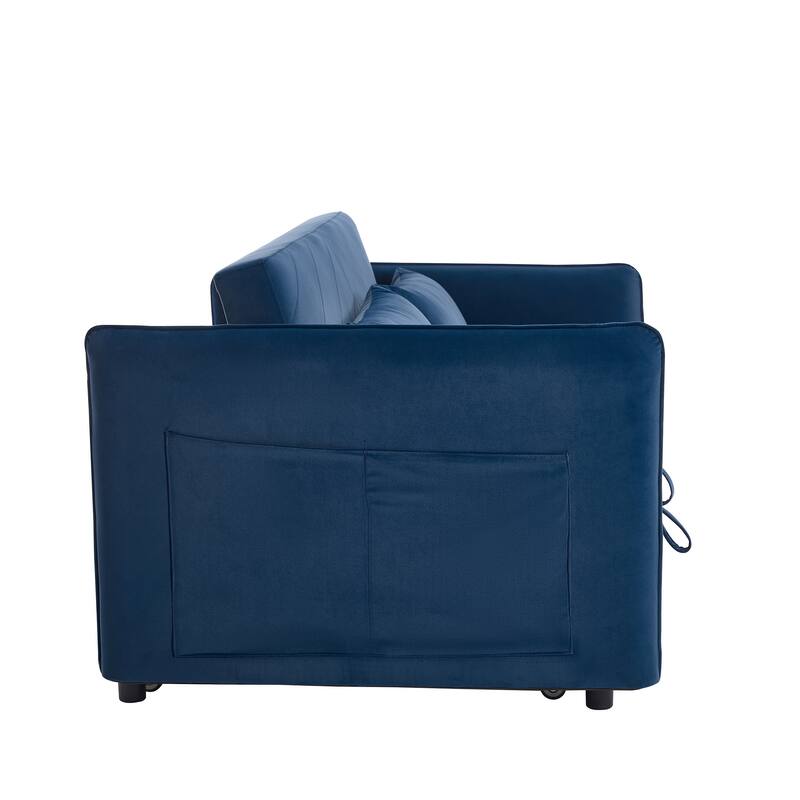 55" Velvet Convertible 3-in-1 Sleeper Sofa Bed with Reclining Backrest, Side Pockets, and 2 Pillows