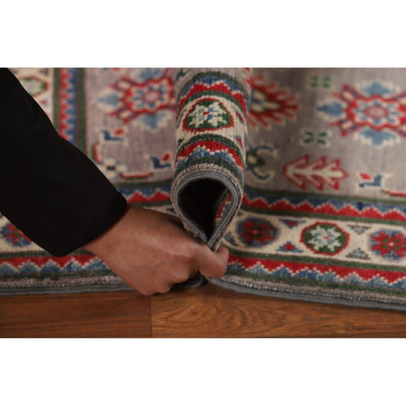 Gray Geometric Kazak Oriental Accent Rug Hand-Knotted Wool Carpet - 2'0"x 3'0"