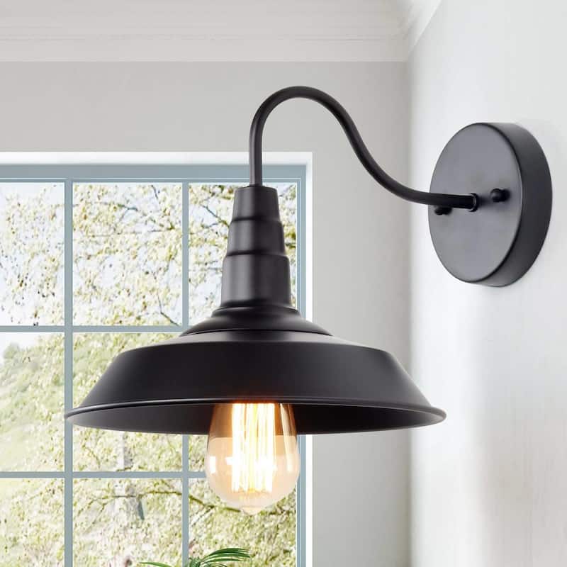Modern Farmhouse 1-Light Warehouse Wall Sconce Rustic Wall Lamp Lighting for Dining Room - W 10.2"x H 9"x E 13.4" - Black