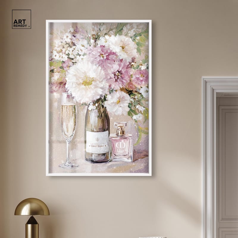 Light Floral Champagne Vase Shadowbox by Art Remedy