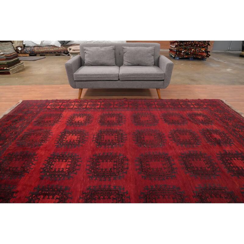 Hand Knotted Oriental 100% Wool Carpet Traditional Geometric Red Balouch Area Rug - 11' 3'' X 8' 8''