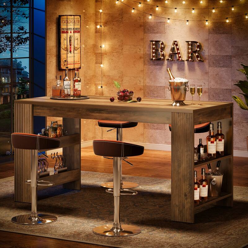 63 Inch Bar Table, Counter Height Pub Table with Storage Shelves