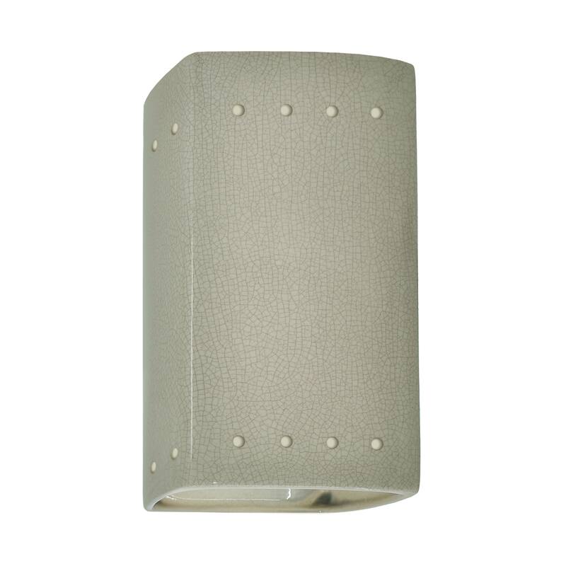 Justice Design Ambiance - Small Rectangle w/ Perfs Wall Sconce - Open Top & Bottom - Replaceable Bulb - Celadon Green Crackle
