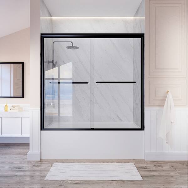 i-Homare 55 - 59'' W x 60'' H Double Sliding Bath Tub Door Semi-Frameless Shower Door