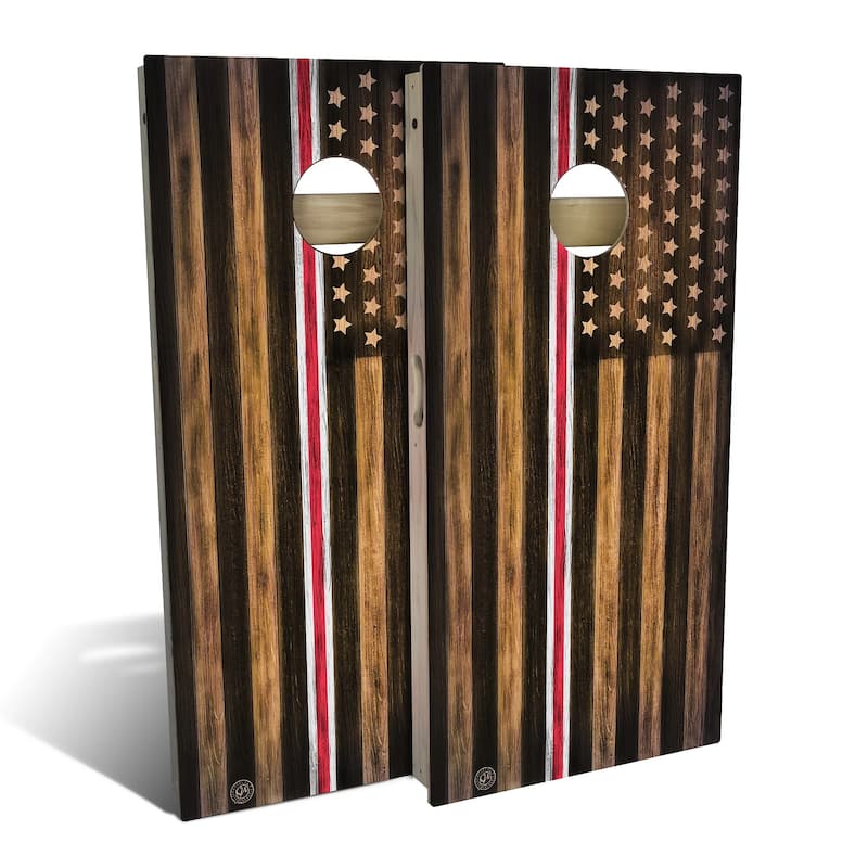 Charred Nurse Red and White Line Outdoor Cornhole Board Set - Premium 2x4 - Include Hole Lights