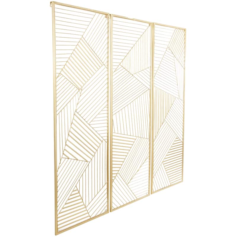 Metal Geometric Wall Decor with Gold Frame - Set of 3 Gold - CosmoLiving by Cosmopolitan