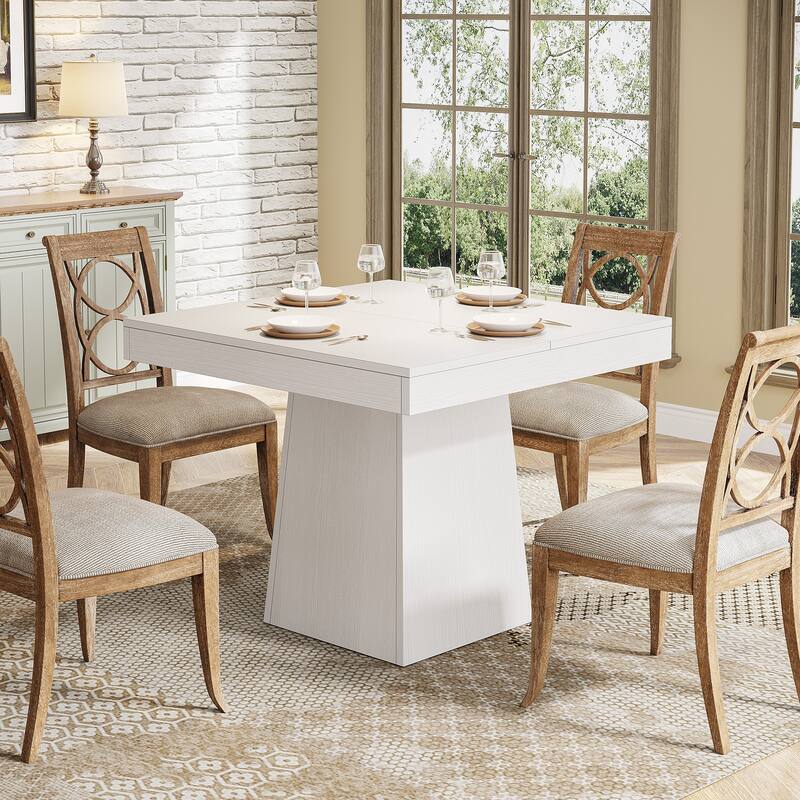 Square Dining Table for 4, 31.5-Inch Kitchen Table with Pedestal Base - 31.5"D x 31.5"W x 29.53"H - White