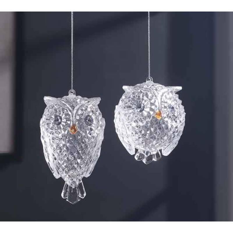 Diamond Cut Owl Christmas Ornaments - 4.5" - Clear - 8ct