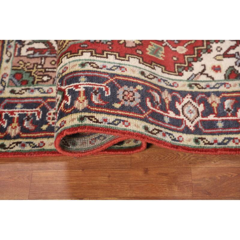 Geometric Heriz Serapi Indian Accent Rug Hand-Knotted Wool Carpet - 4'0" X 6'0"