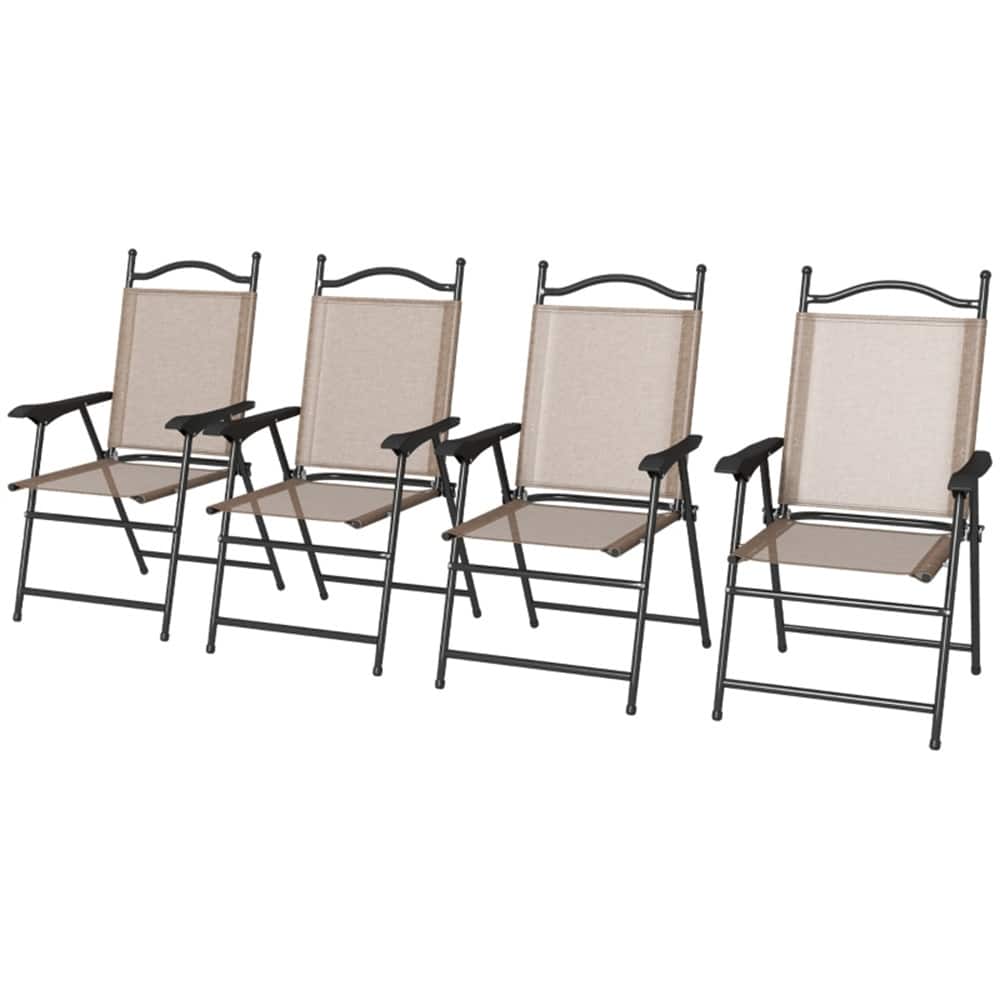 Steel Folding Outdoor Chairs with Mesh Fabric Set of 4 - 22" L x 24.4" W x 38.2" H