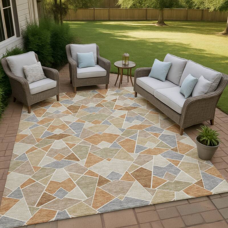 Machine Washable Indoor/ Outdoor Modern Mosaic Chantille Rug - Copper - 8' x 10'