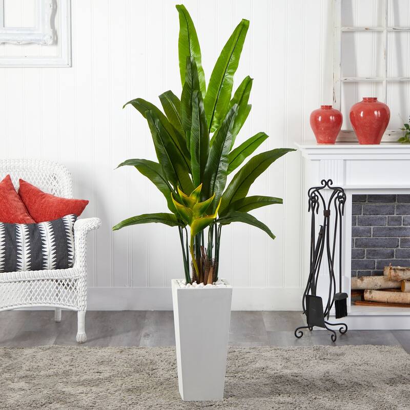 Artificial Travelers Palm Tree 69In - Indoor Greenery Decor with White Planter - Green - 61 Inches and Over