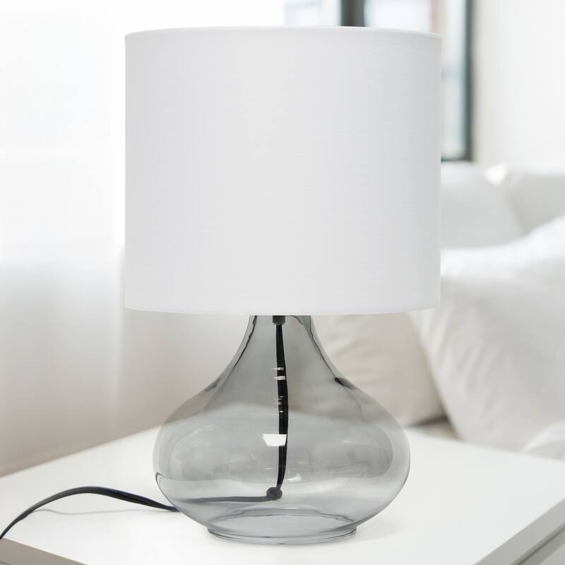 Glass Table Lamp with Drum Shade - 13.75" - Smokey Gray and White