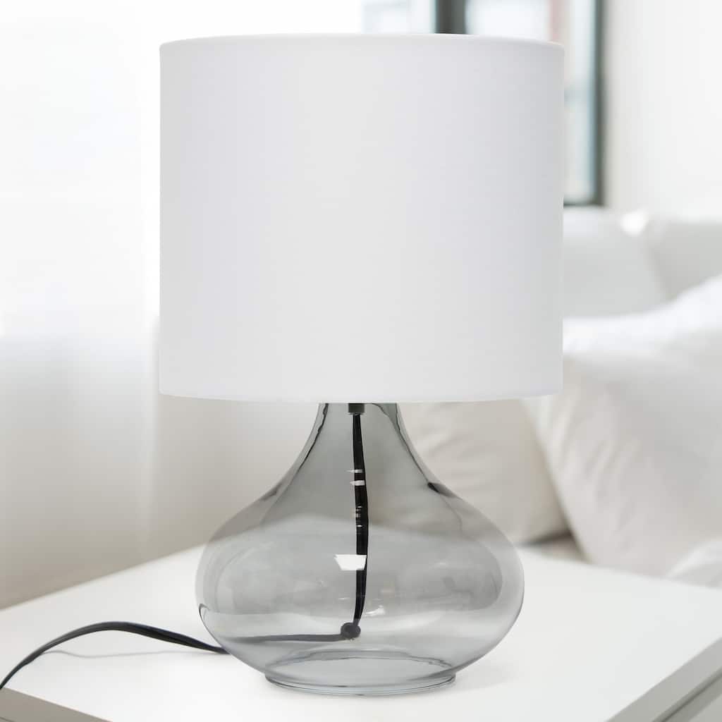 Glass Table Lamp with Drum Shade - 13.75" - Smokey Gray and White