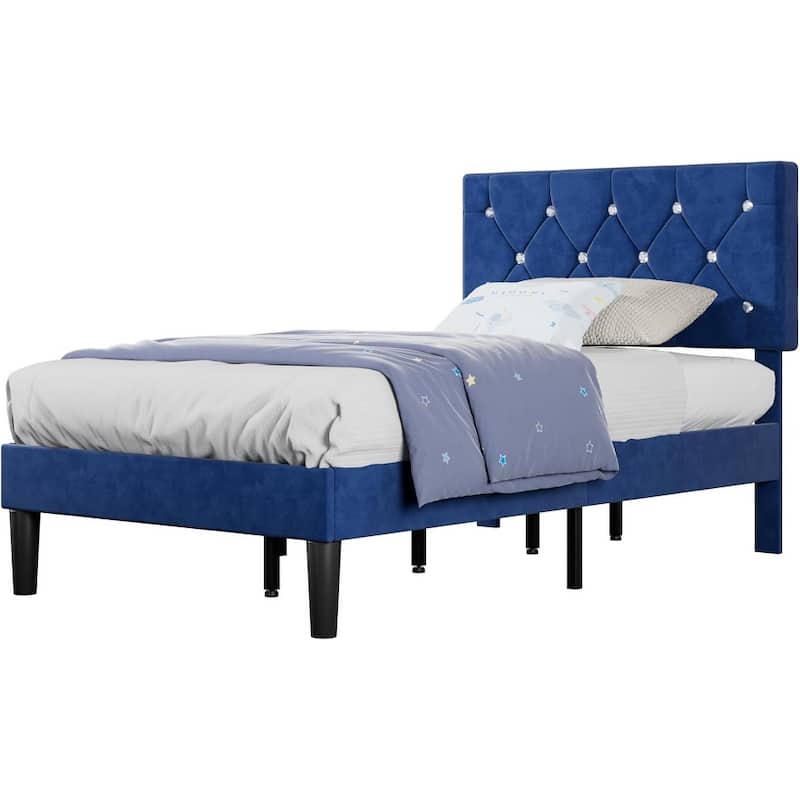 Javlergo Upholstered Beds With Diamond Tufted Headboard, Platform Bed Frame,