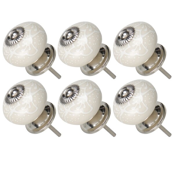 6pcs Ceramic Knobs Vintage Knob Drawer Round Pull Handle Furniture Drawer Cupboard Wardrobe Dresser Door Decorative, White